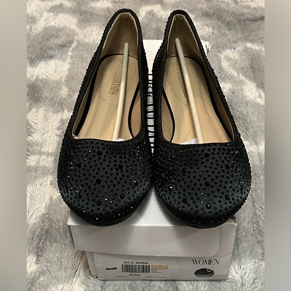 Dream Pairs Black Rhinestone Sole-Shine Ballet Flats Size 10 - Picture 2 of 9